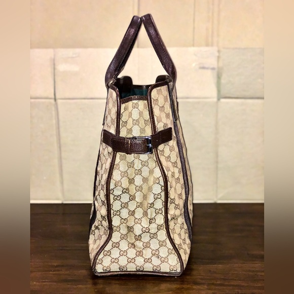 Vintage GUCCI GG Monogram Leather Top Handle Oversized Tote Shoulder Bag - Picture 6 of 17